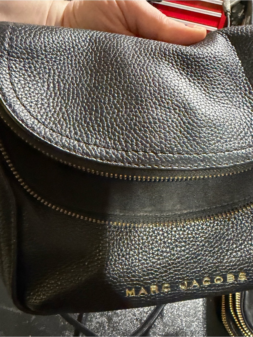Marc Jacobs Black Pebbled Leather Crossbody with Gold Logo